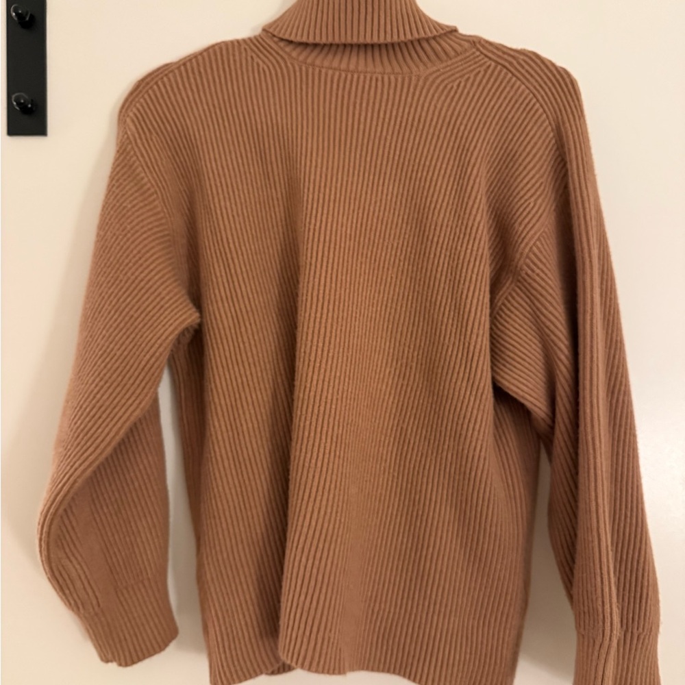 Mango Tan Ribbed Turtleneck Sweater